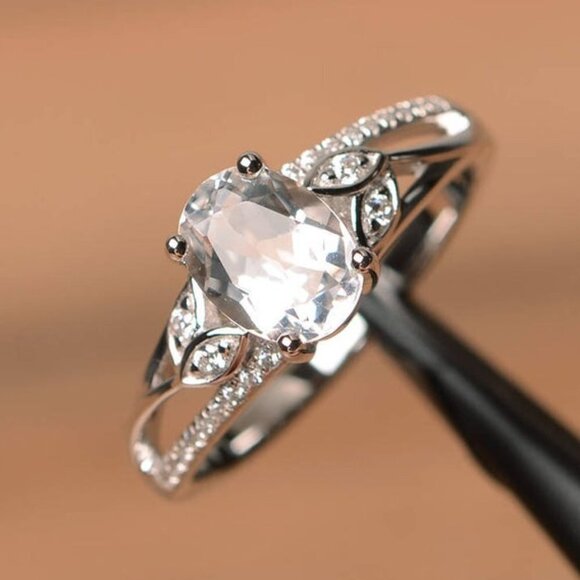 Refine Oval Pure Zircon Romantic Silver Elegant Rings for Women, PD587 - Picture 1 of 4